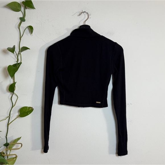 Alala Rise Up - Black Ribbed Crop Long Sleeve Full-Zip Athletic Top  XS - Picture 3 of 7